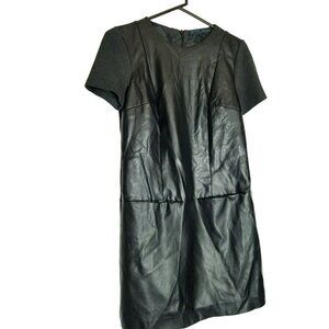 Zara Basic Black Short Sleeve Faux Leather‎ Mini Dress S Goth Dark Academia
